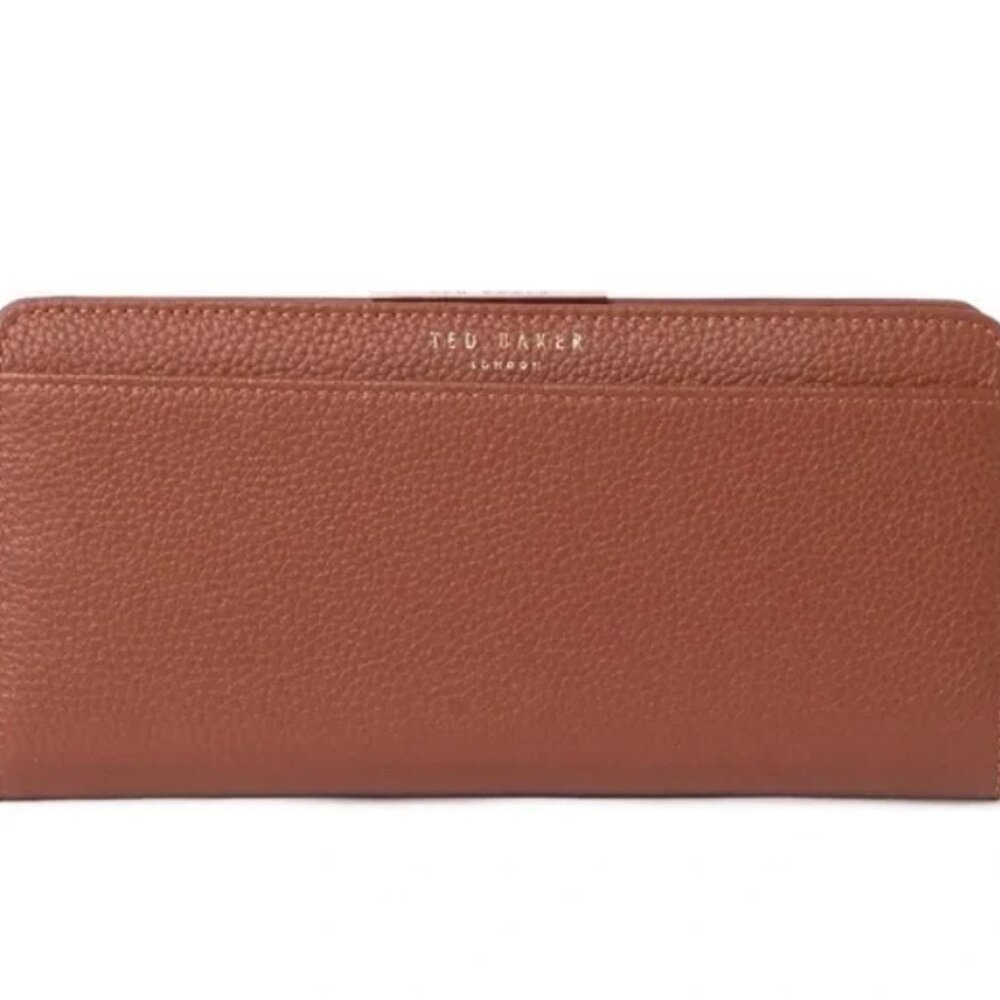 Ted Baker Sunken Dark Tan Pebbled Leather Zip-Around Wallet